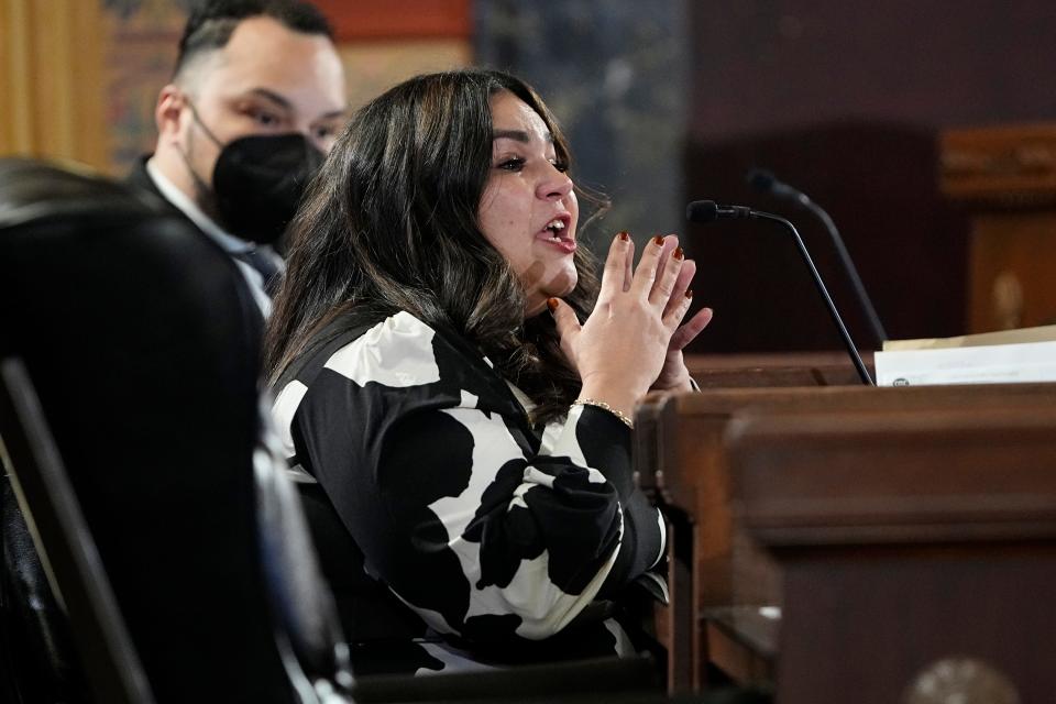 Columbus City Council member Lourdes Barroso de Padilla responds to public comments about the police handling of recent deaths, including those of 13-year-old Sinzae Reed of the Hilltop last October and the fatal police shooting of 20-year-old Donovan Lewis last August, both in the Hilltop neighborhood.