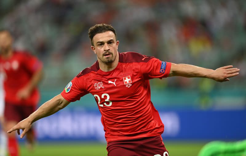 Xherdan Shaqiri celebra luego de anotar el tercer gol de Suiza frente a Turquía por el Grupo A de la Eurocopa 2020