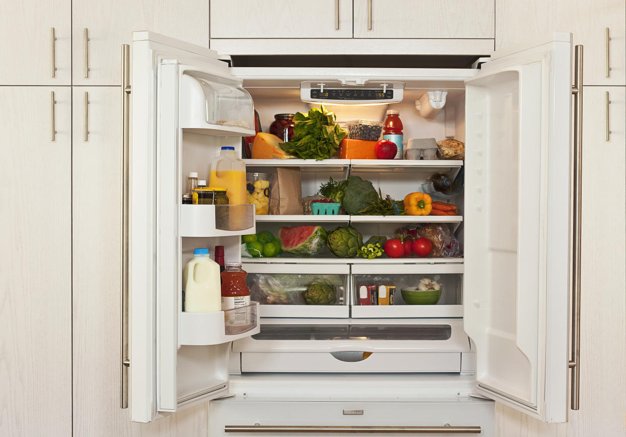 view of inside of refrigerator with healthy food 