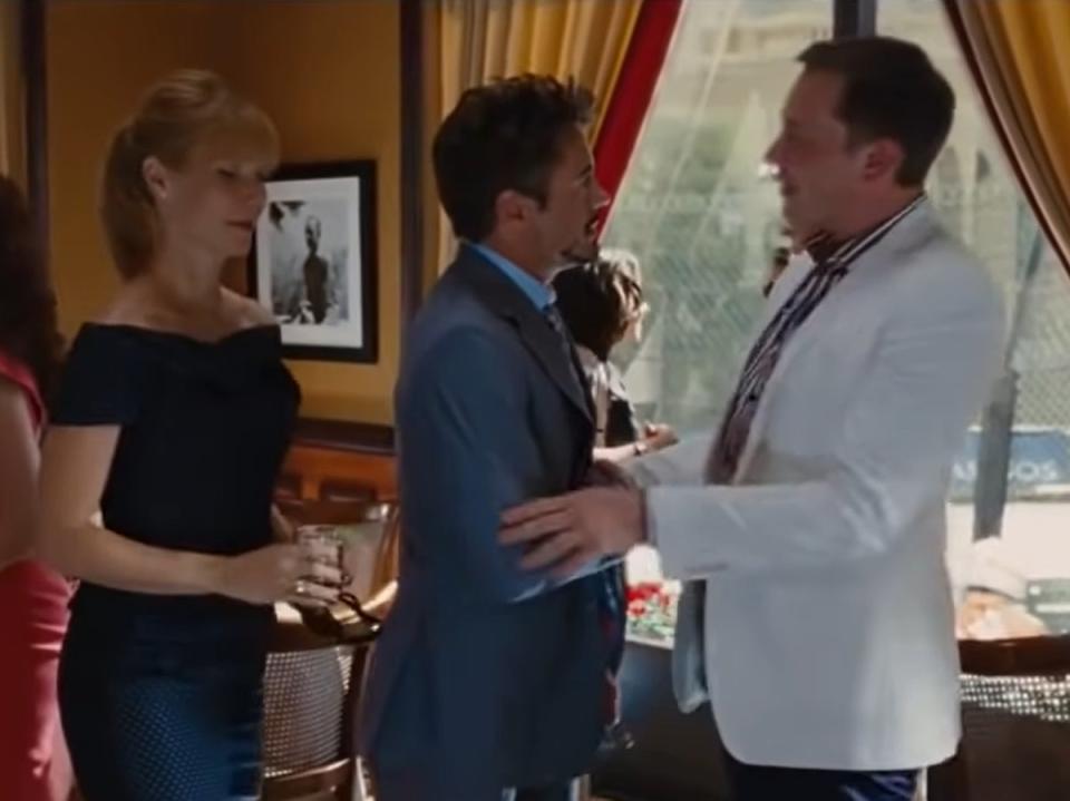 Elon Musk (right) meeting Tony Stark in ‘Iron Man 2’ (Marvel Studios)