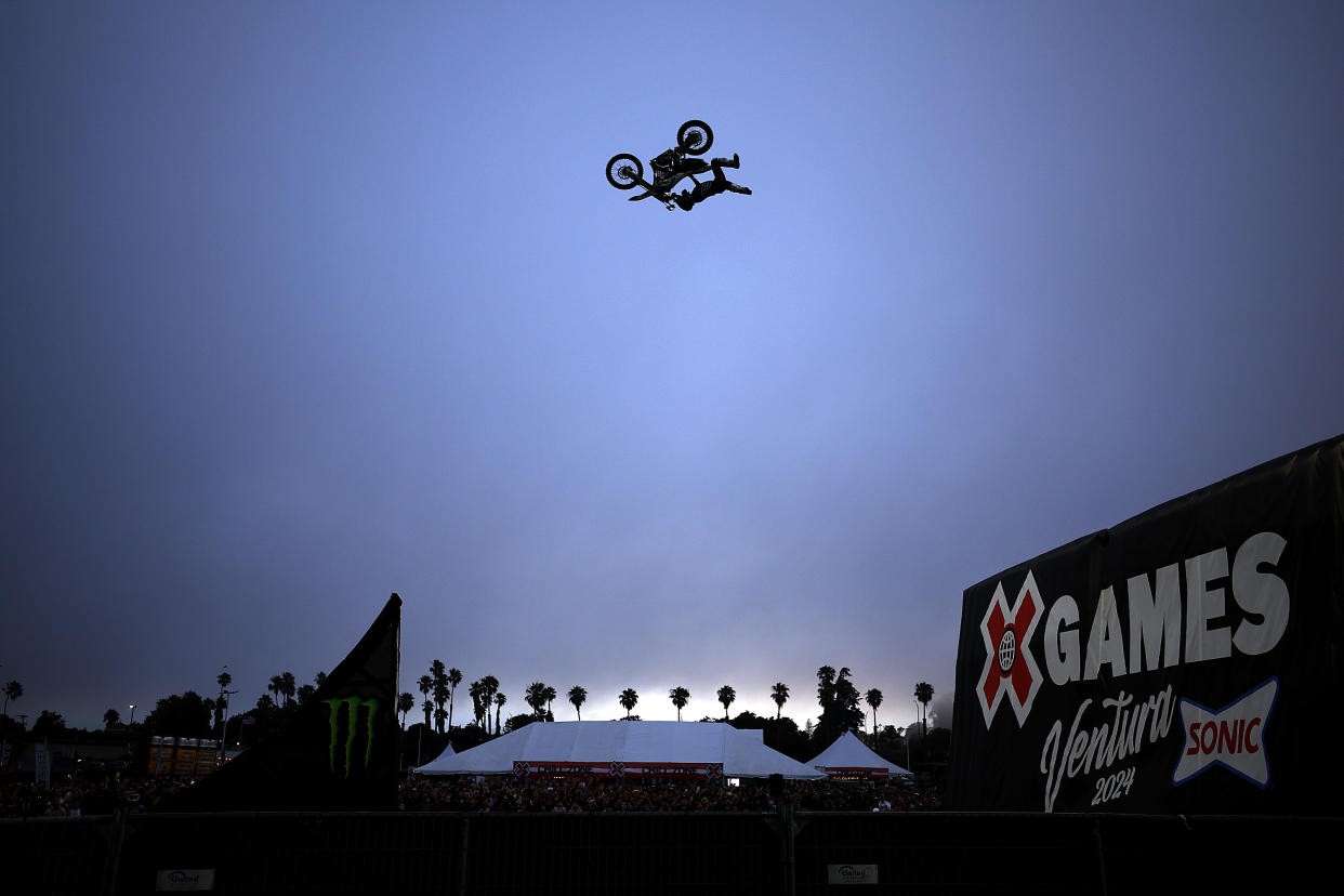 Taka Higashino of Japan competes in the Moto X Best Trick at X Games California. (Ronald Martinez/Getty Images)