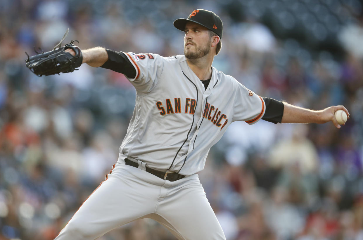 Milwaukee Brewers get pitching help by acquiring Drew Pomeranz from Giants. (AP Photo/David Zalubowski)