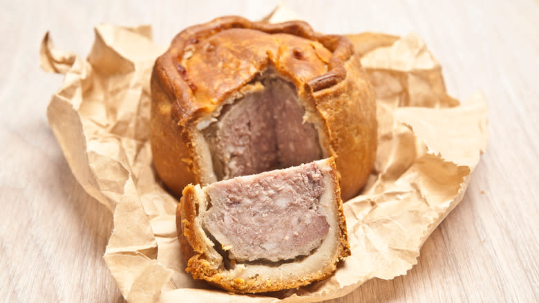 British pork pie in paper