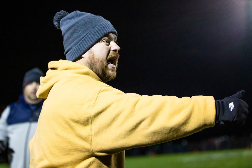 New Prairie head coach Casey McKim during the New Prairie vs. Northridge regional championship football game Friday, Nov. 11, 2022 at New Prairie High School in New Carlisle.