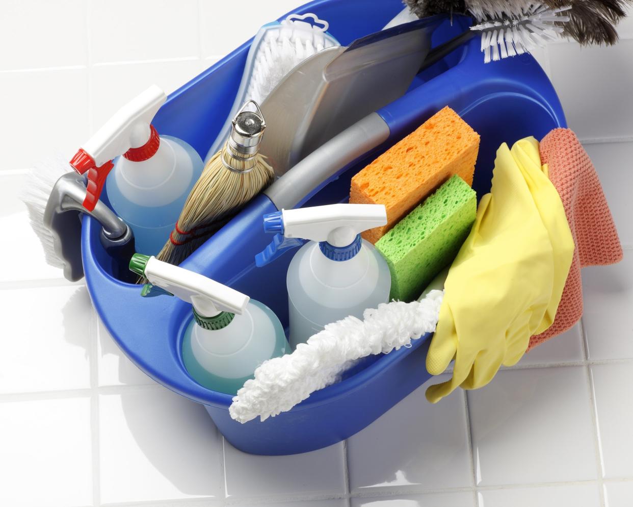 bucket of cleaning supplies