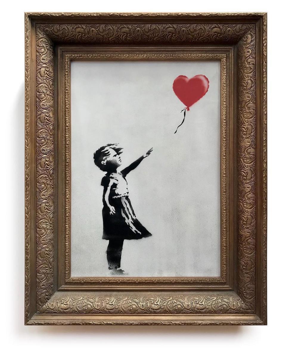 班克西最有名的作品《氣球女孩》。（翻攝Banksy IG）