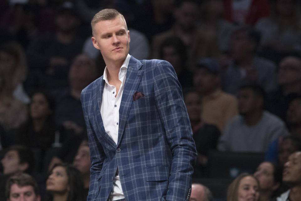 Kristaps Porzingis has not played since tearing his ACL last February. (AP)