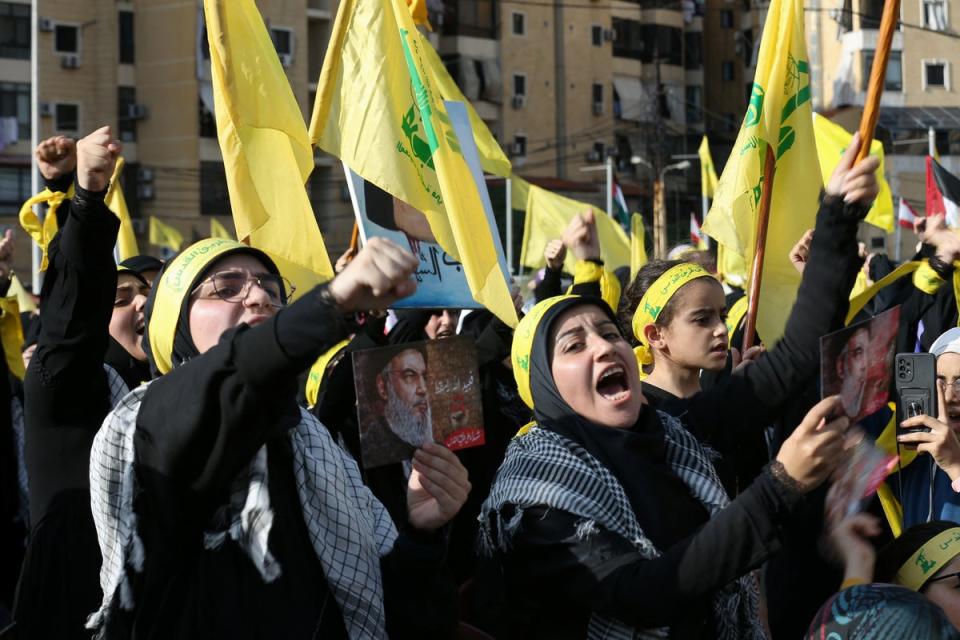 Supporters of Lebanon’s Hezbollah leader Hassan Nasrallah in Beirut (REUTERS)