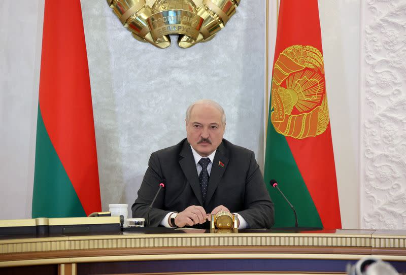 Belarusian President Lukashenko chairs a meeting with members of the Security Council in Minsk