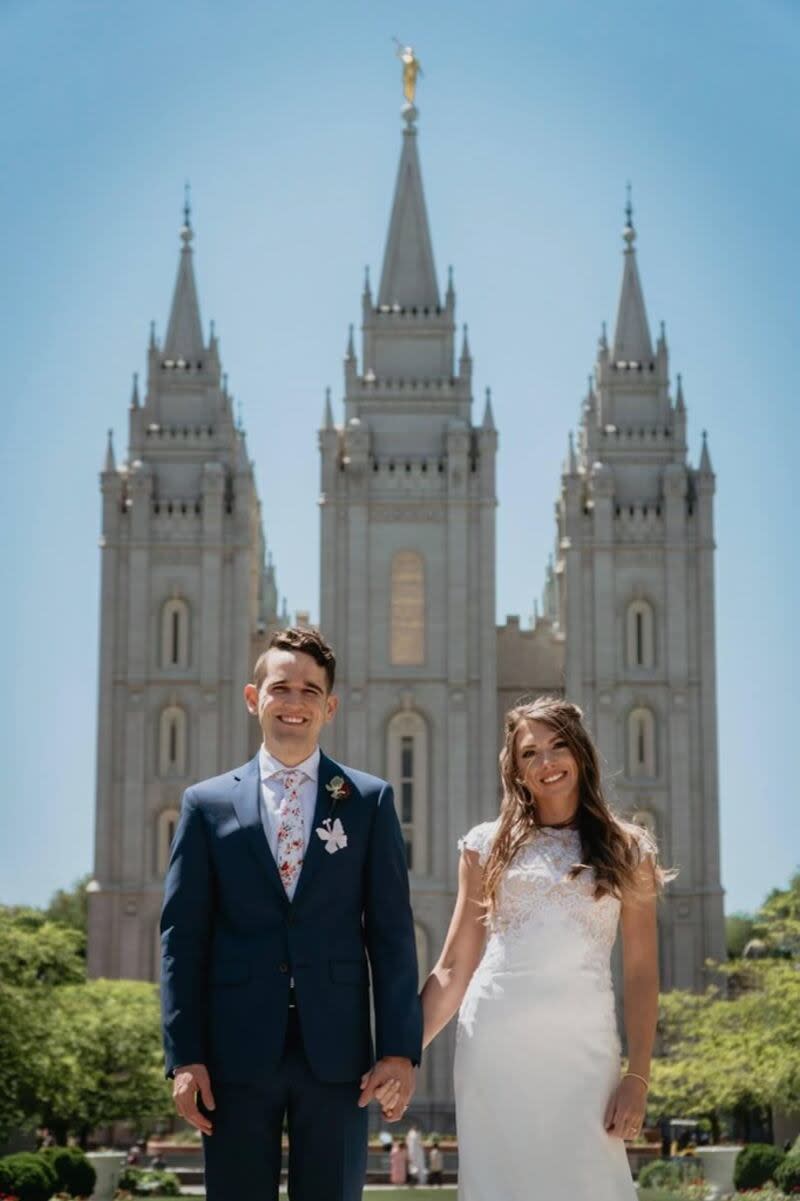 Gordon and Lauren Rose on their wedding day, June 1, 2018, at the Salt Lake Temple of The Church of Jesus Christ of Latter-day Saints. | Ben Fuller