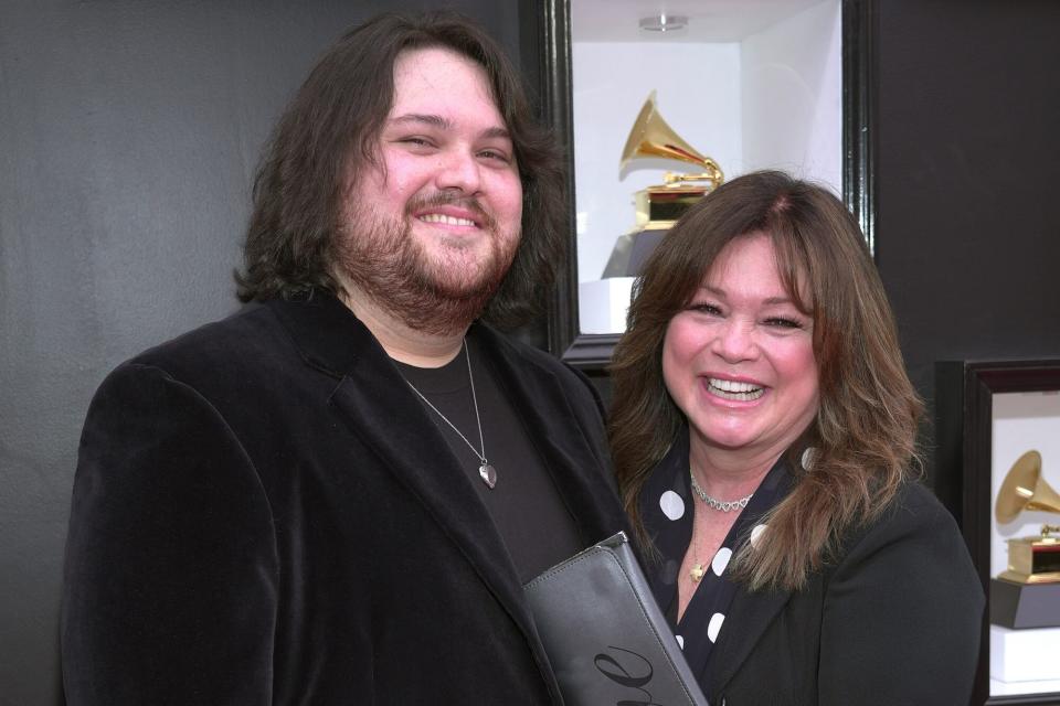 LAS VEGAS, NEVADA - APRIL 03: (L-R) Wolfgang Van Halen, and Valerie Bertinelli attend the 64th Annual GRAMMY Awards at MGM Grand Garden Arena on April 03, 2022 in Las Vegas, Nevada. (Photo by Kevin Mazur/Getty Images for The Recording Academy)