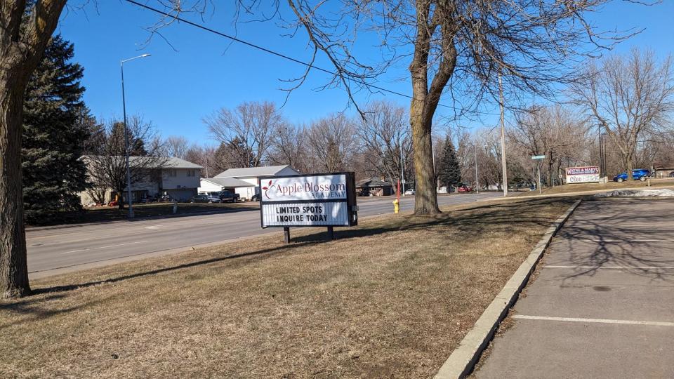 New Apple Blossom Academy sign posted outside Sioux Falls daycare formerly known as Kidz Academy Thursday, Feb. 22, 2024.