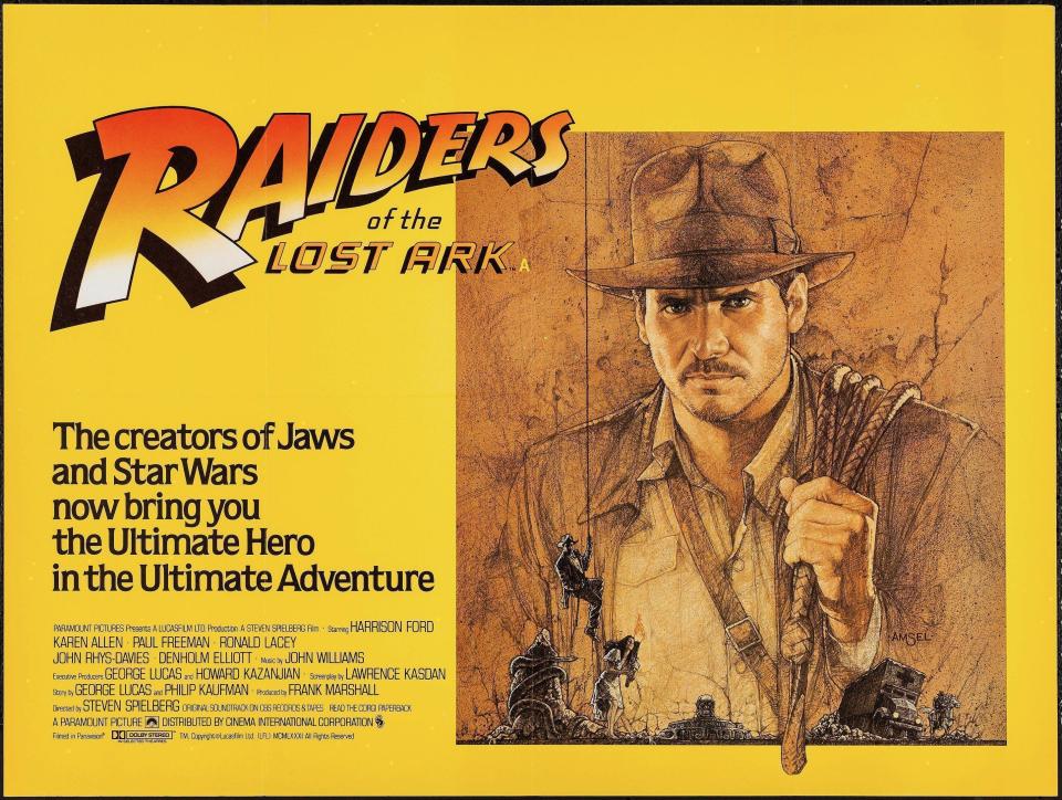 A poster for Raiders of the Lost Ark, with artwork by Richard Amsel (Paramount)