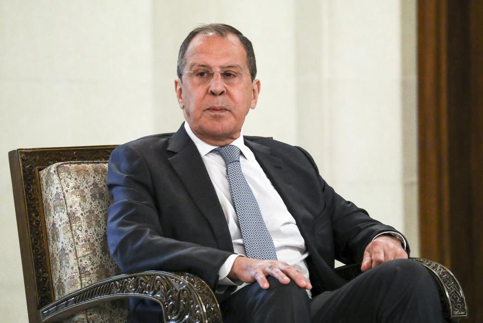 In this photo released by Russian Foreign Ministry Press Service, Russian Foreign Minister Sergey Lavrov listens to Syrian President Bashar al-Assad during their talks in Damascus, Syria, Monday, Sept. 7, 2020.Russia's foreign minister has met with Syrian President Bashar Assad shortly after landing in the Syrian capital on his first visit since 2012. Russia has been a close ally of Assad in Syria's long and bloody nine-year-long civil war, lending his government in Damascus vital military, economic and political support. (Russian Foreign Ministry Press Service via AP)