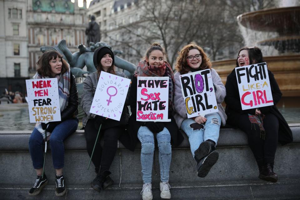 <p>Protesters take part in the Women's March in London, England. The Women's March originated in Washington D.C., but soon spread to across the globe, calling on all concerned citizens to stand up for equality and inclusion. </p>