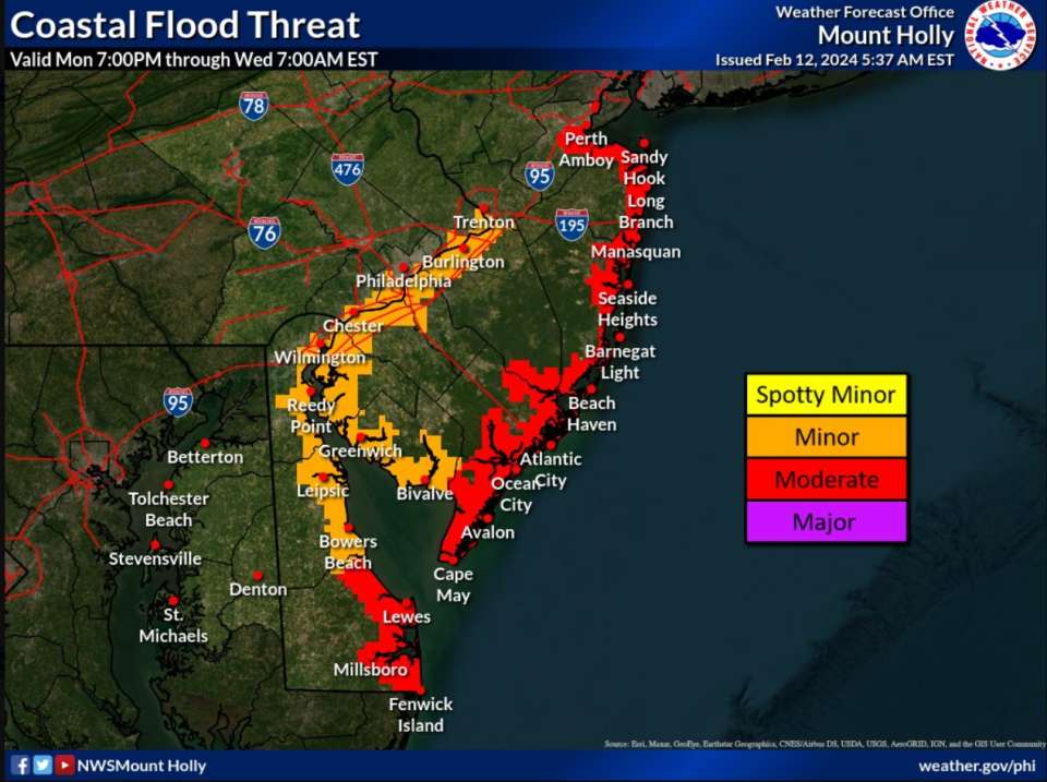 Coastal flooding threats in New Jersey, Feb. 12.