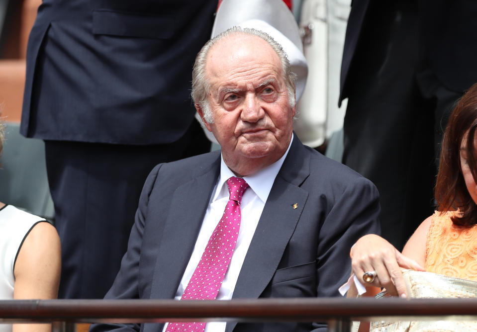 PARIS, FRANCE - JUNE 11: Juan Carlos I of Spain is  seen Prior to the Men's Singles Final between Rafael Nadal of Spain and Stan Wawrinka of Switzerland, on day fifthteen at Roland Garros on June 11, 2017 in Paris, France. (Photo by Ian MacNicol/Getty Images)