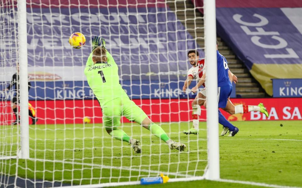 l Kasper Schmeichel goalkeeper of Leicester City saves - Paul Greenwood