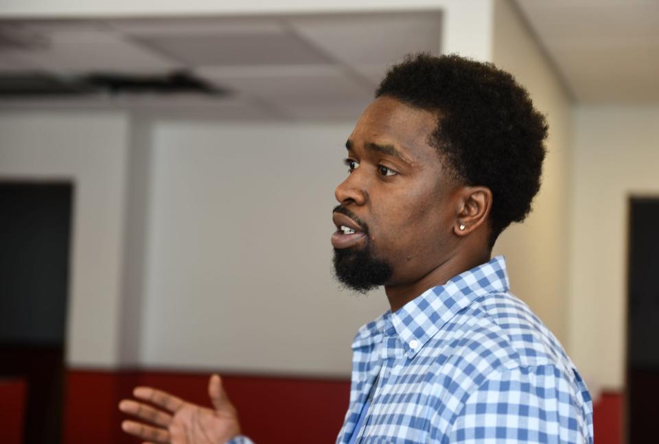 Quantel McKissic, 31, of Lansing, speaks about the challenges of mental and physical recovery after violence, and the stigmatization of being labeled a "survivor," Tuesday, May 16, 2023.