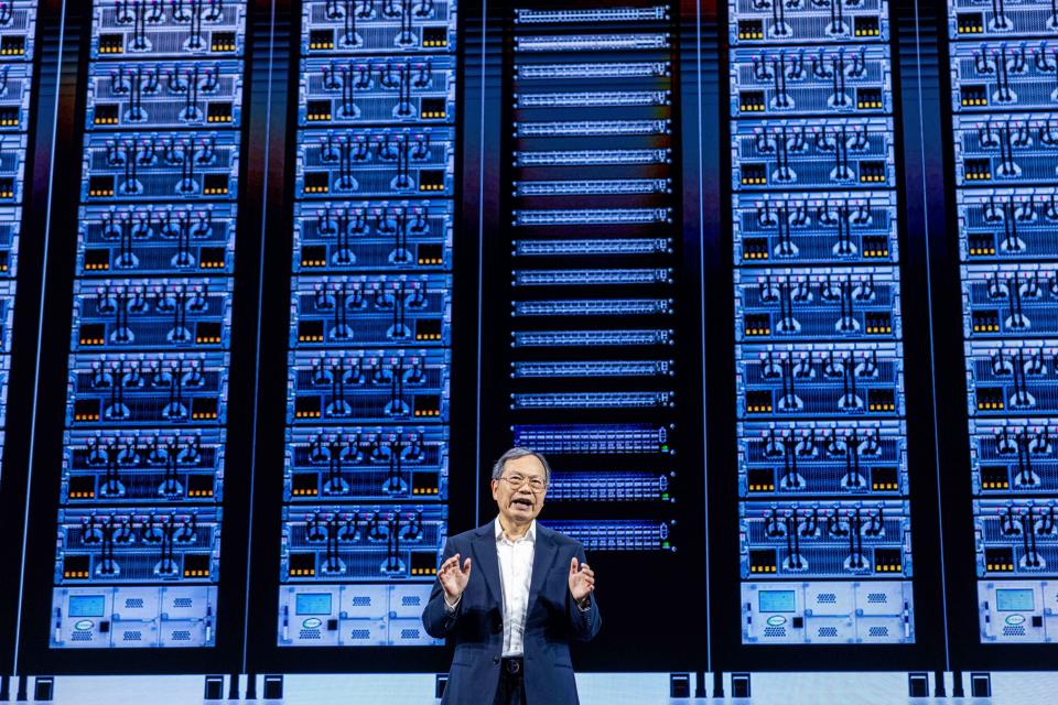 <p>Annabelle Chih / Bloomberg via Getty Images</p> Super Micro Computer CEO Charles Liang at the Computex conference in June 2024