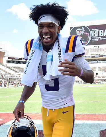 <p>Justin Ford/Getty</p> Jayden Daniels after a game against the Mississippi State Bulldogs on September 16, 2023 in Starkville, Mississippi.