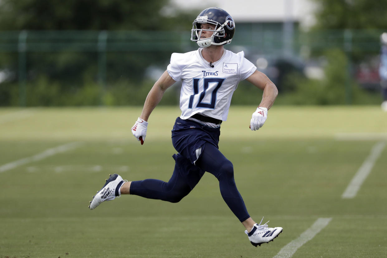 Tennessee Titans wide receiver Adam Humphries said he turned down an offer from the Patriots in part because of Tom Brady's age. (AP)