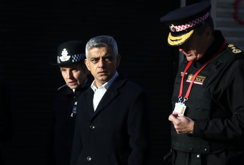 Mayor of London Sadiq Khan visits the scene of a stabbing on London Bridge