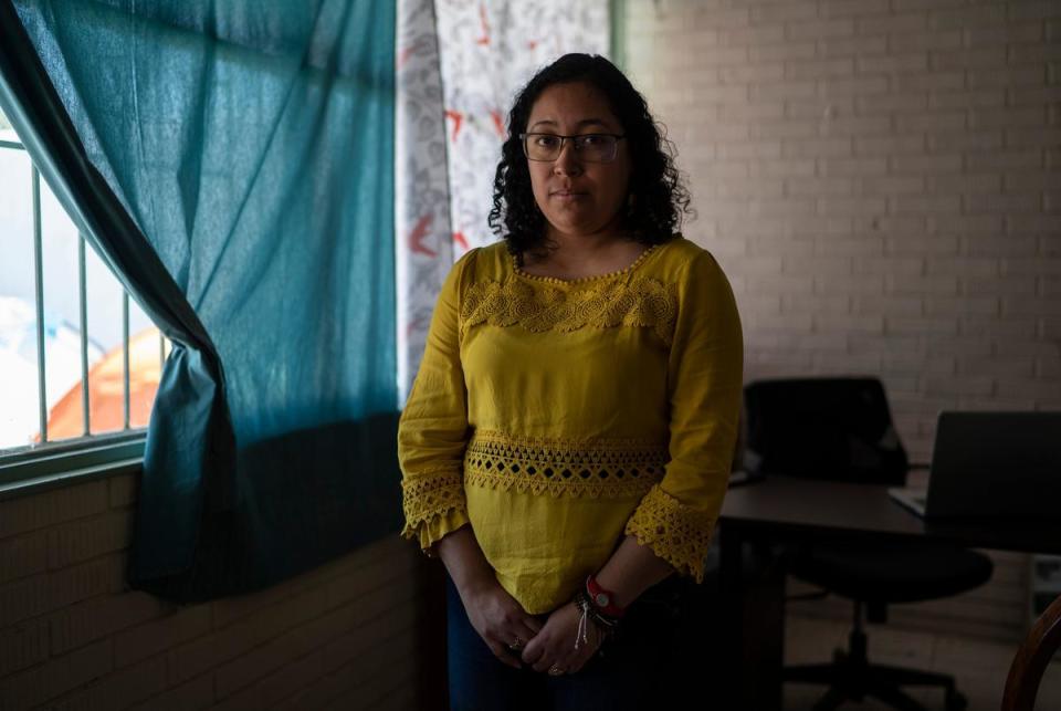 Mayela Aldape, 34, an immigration attorney,  at a shelter where she works in Piedras Negras, Mexico on July 28, 2023. When speaking about the dangerous journey that migrants go through Aldape says, “How desperate does one have to be to risk their lives and the lives of their children?”
Verónica G. Cárdenas for The Texas Tribune