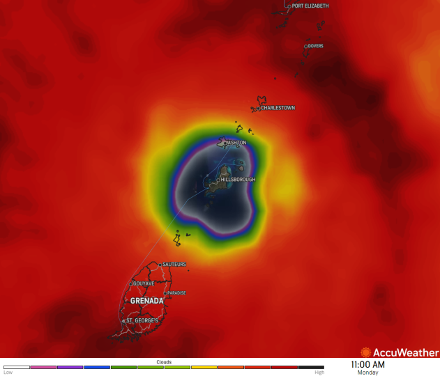 Hurricane Beryl's eye surrounds the island of Carriacou, Grenada on July 1, 2024.