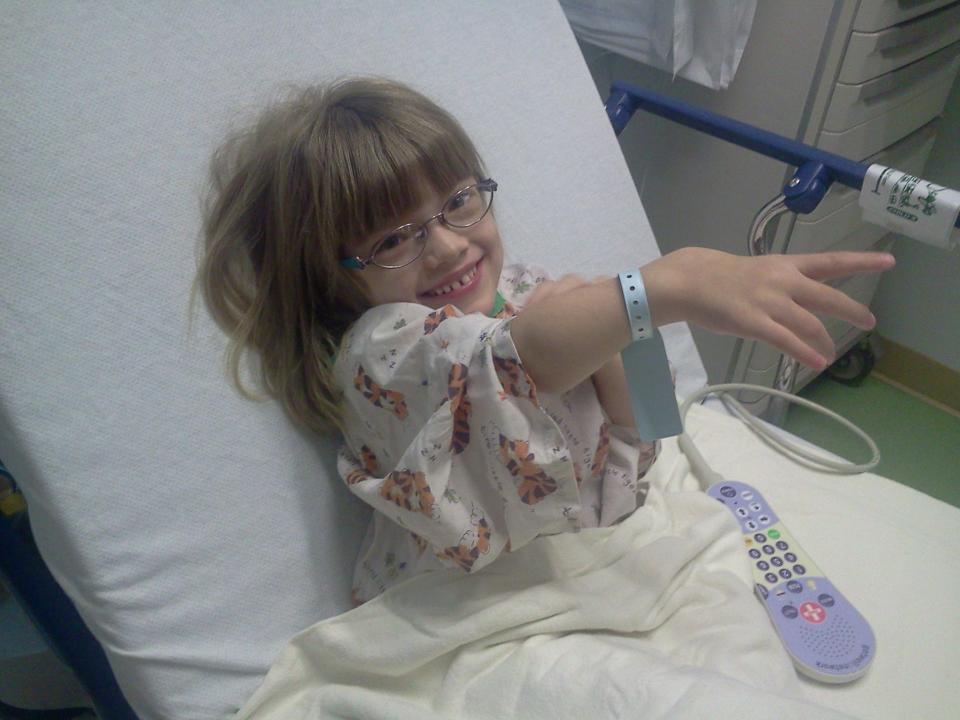 Ava Coulter, then 7, is shown having infusion treatment at a hospital in Chicago.