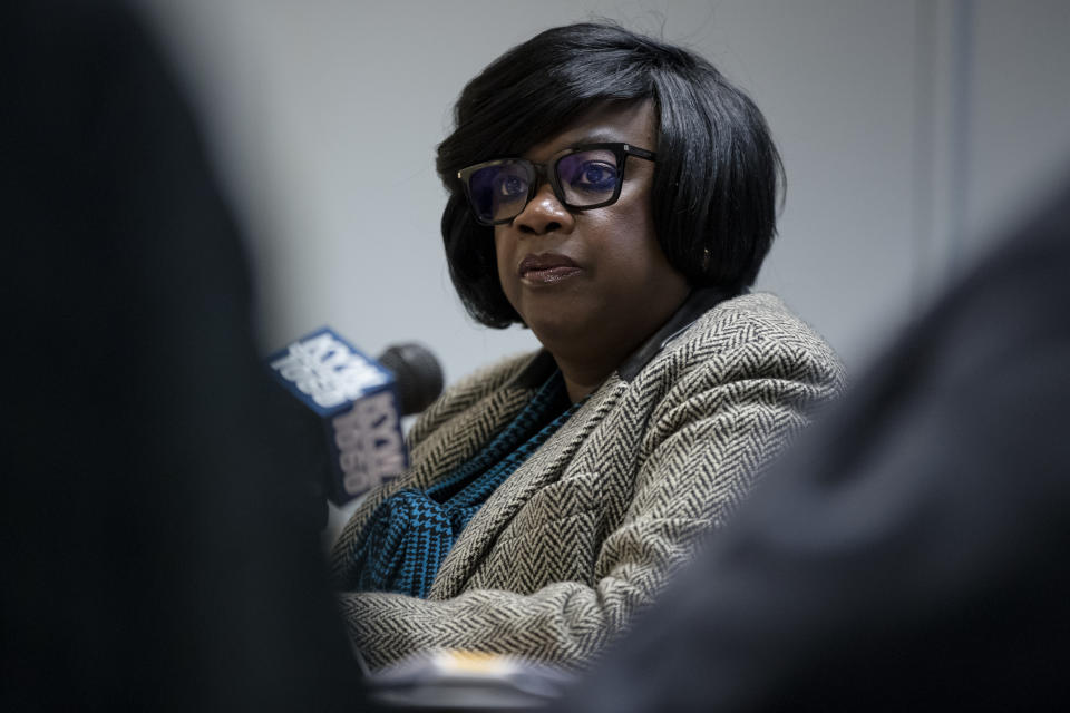 Vanessa Garrett Harley, Deputy Managing Director for Criminal Justice and Public Safety, speaks with members of the media in Philadelphia, Monday, Dec. 17, 2018. Philadelphia's homicide rate is the highest in over a decade, as a particularly violent summer morphed into a deadly fall and the mayor declared gun violence a public health emergency. (AP Photo/Matt Rourke)