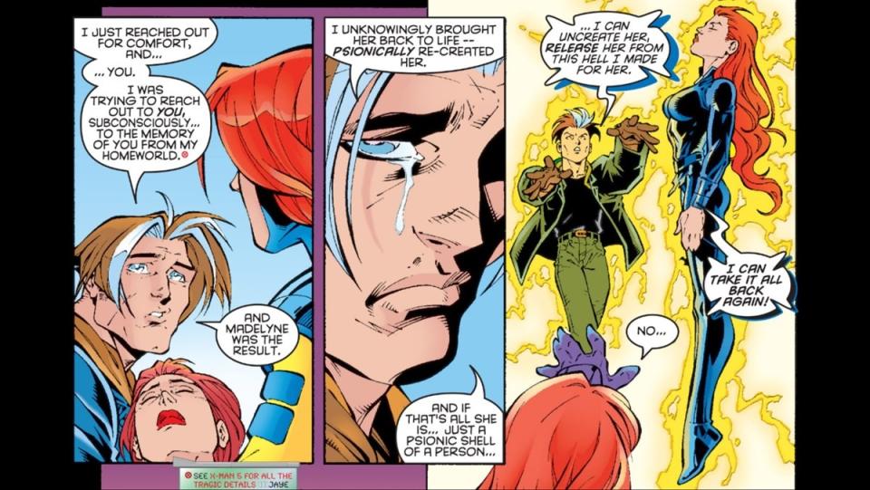 The powerful Nate Grey, also called X-Man, resurrects Maddie Pryor, but realizes she must be let go. 