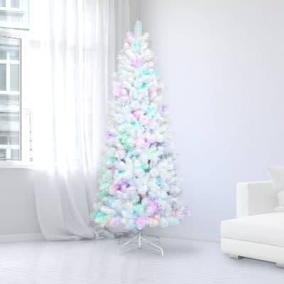 8) White Christmas Tree with Rainbow LED Lights