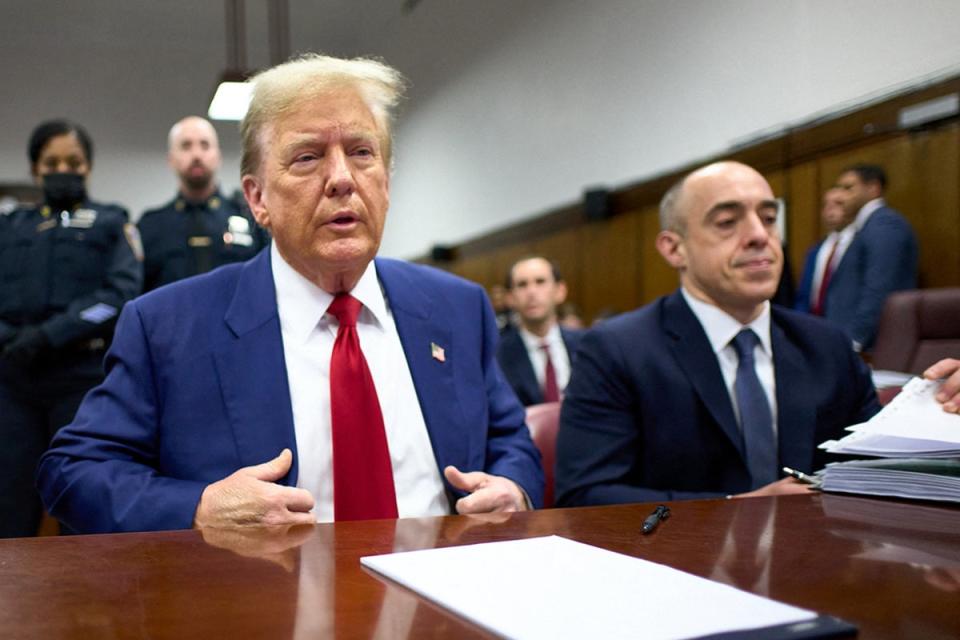 Donald Trump appears in a Manhattan criminal courthouse on 30 April during his hush money trial (Reuters)