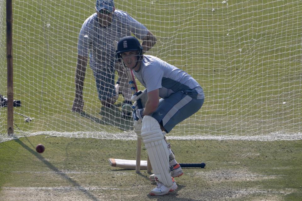 England's Harry Brook bats during a training session, in Rawalpindi, Pakistan, Wednesday, Nov. 30, 2022. (AP Photo/Anjum Naveed)