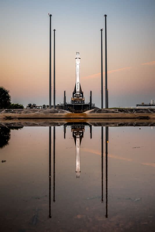 Relativity Space's 3D-printed rocket Terran 1 sits on the launch pad in Cape Canaveral, Florida