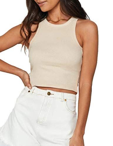 31)  Women Basic Crew Neck Crop Tank Top