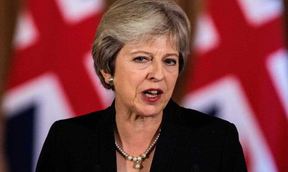 Theresa May speaking in Salzburg