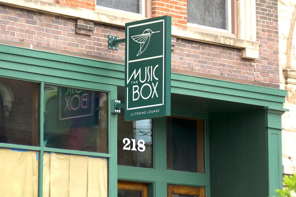 A new sign hangs in the front of The Music Box Thursday, April 18, 2024, at 218 E. State St., in downtown Rockford.