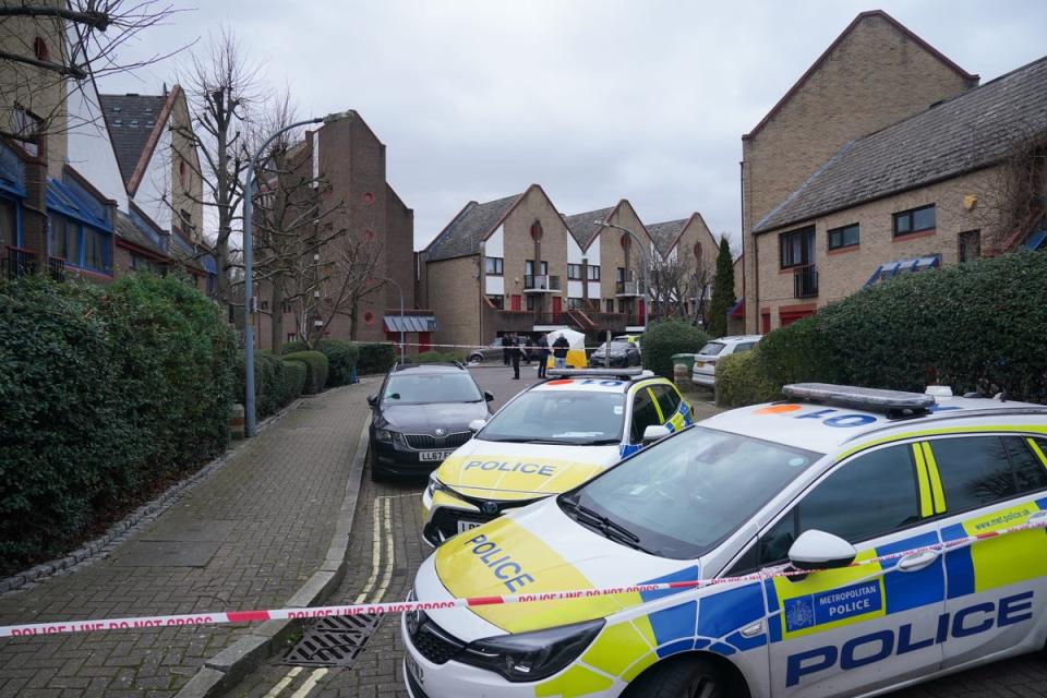 Police officers at the scene near Bywater Place in January (PA)