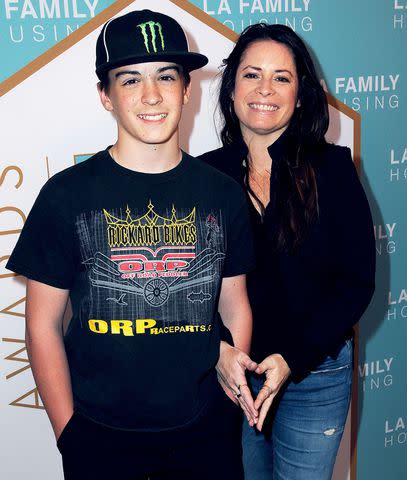 <p>Barry King/Getty</p> Holly Marie Combs with son Finley Arthur Donoho