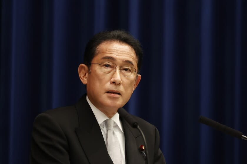 FILE - Japanese Prime Minister Fumio Kishida speaks during a press conference at the prime minister's official residence in Tokyo on Aug. 10, 2022. Kishida said Wednesday, Aug. 24, 2022 he has instructed his government to consider developing safer, smaller nuclear reactors, signaling a renewed emphasis on nuclear energy years after many of the country's plants were shut down. (Rodrigo Reyes Marin/Pool Photo via AP, File)