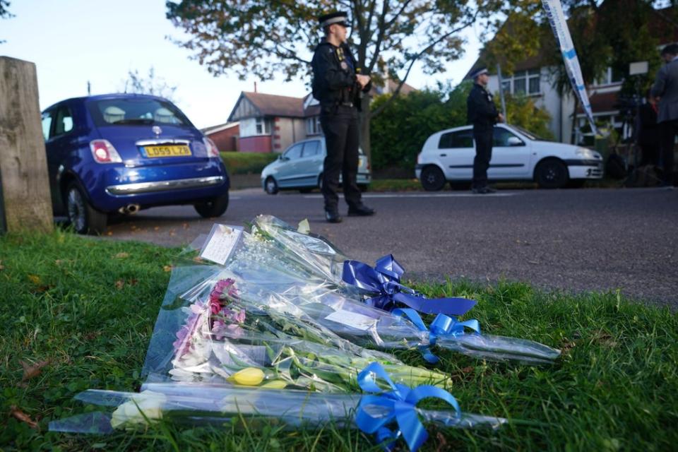 Flowers at the scene near Belfairs Methodist Church in Leigh-on-Sea, Essex (Yui Mok/PA) (PA Wire)