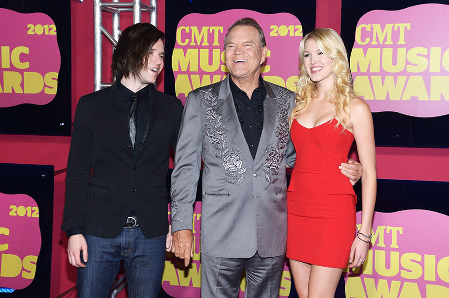 Cal Campbell, Glen Campbell, and Ashley Campbell arrive at the CMT Music Awards at the Bridgestone Arena on June 6, 2012 in Nashville.