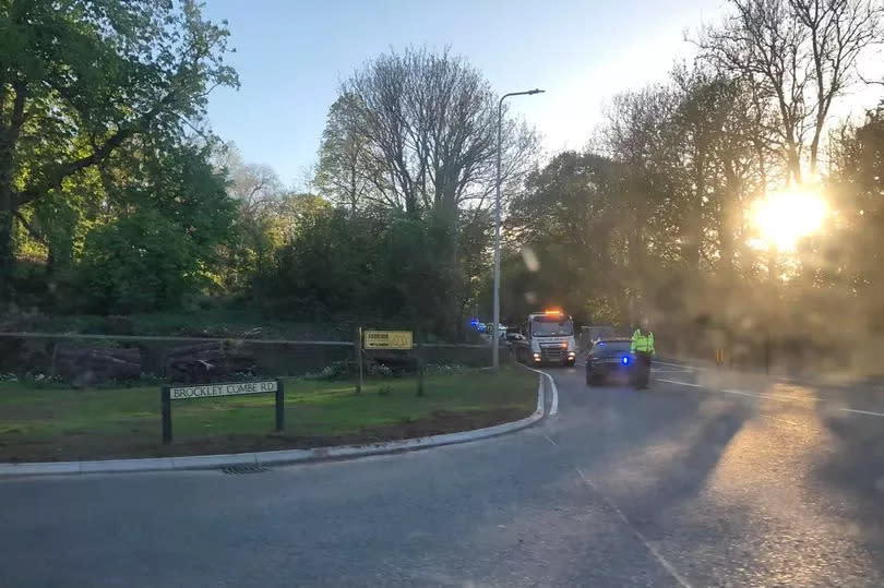 Emergency vehicles by the site of the collision on the A370 on Friday April 19