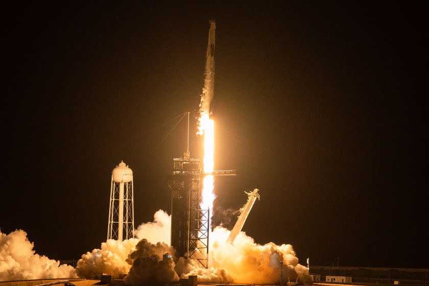 The SpaceX Falcon 9 rocket carrying the Inspiration4 crew launches from Pad 39A at NASA's Kennedy Space Center in Cape Canaveral, Florida on September 15, 2021. - The Inspiration4 mission, the first to send an all-civilian crew to orbit, will venture deeper into space than the International Space Station. (Photo by CHANDAN KHANNA / AFP) (Photo by CHANDAN KHANNA/AFP via Getty Images)