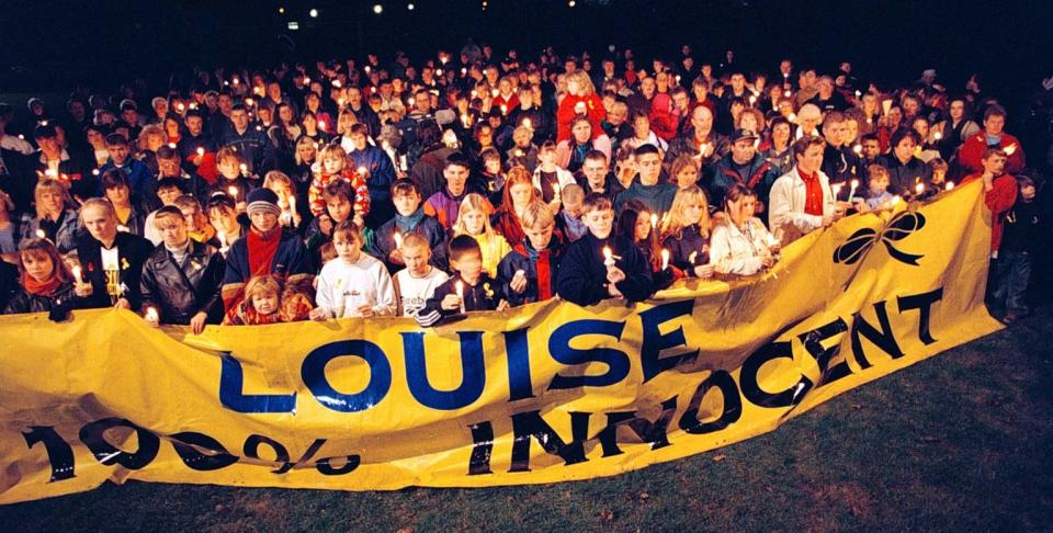 Supporters of jailed nanny Louise Woodward gather in her home village of Elton, Cheshire, for a candle light vigil this evening (Monday).  See PA Story COURTS Nanny.  Photo by Dave Kendall/PA