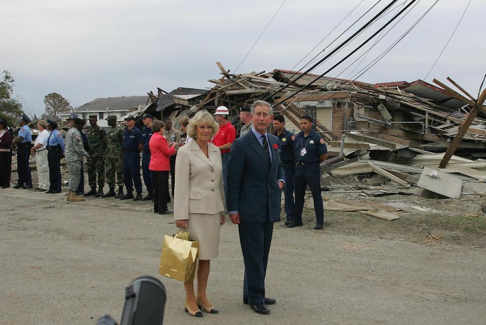 Charles and Camilla tour damage done by Hurricane Katrina in New Orleans in November 2005 (AFP via Getty Images)