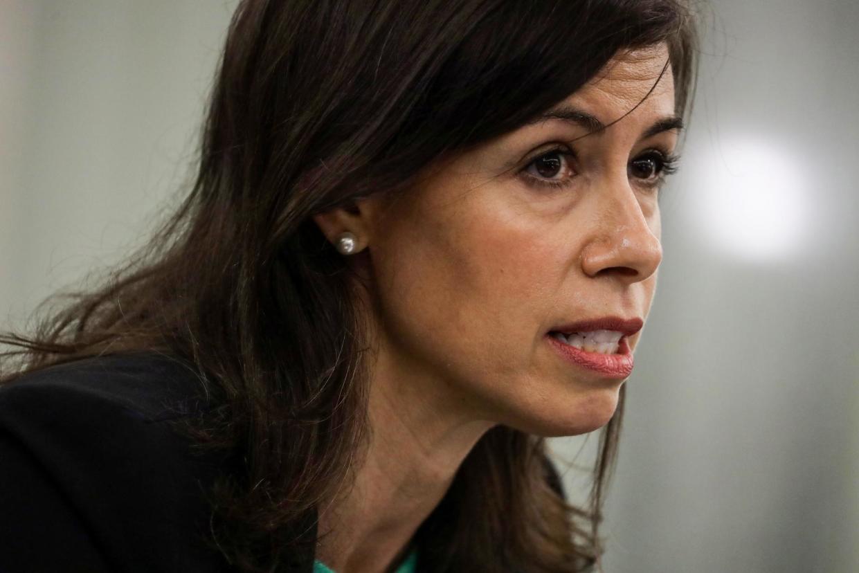 <span>Jessica Rosenworcel, then a commissioner of the FCC, testifies during a senate hearing on 24 June 2020.</span><span>Photograph: Reuters</span>