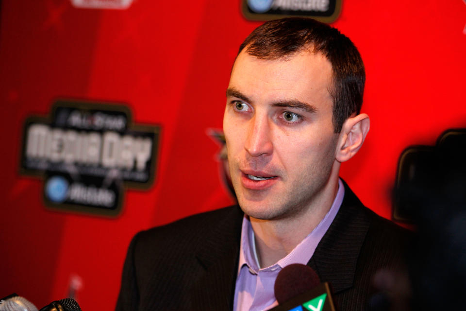 OTTAWA, ON - JANUARY 27: Team Chara captain Zdeno Chara of the Boston Bruins speaks with the press during the 2012 NHL All-Star Game Player Media Availability at the Westin Ottawa on January 27, 2012 in Ottawa, Ontario, Canada. (Photo by Gregory Shamus/Getty Images)